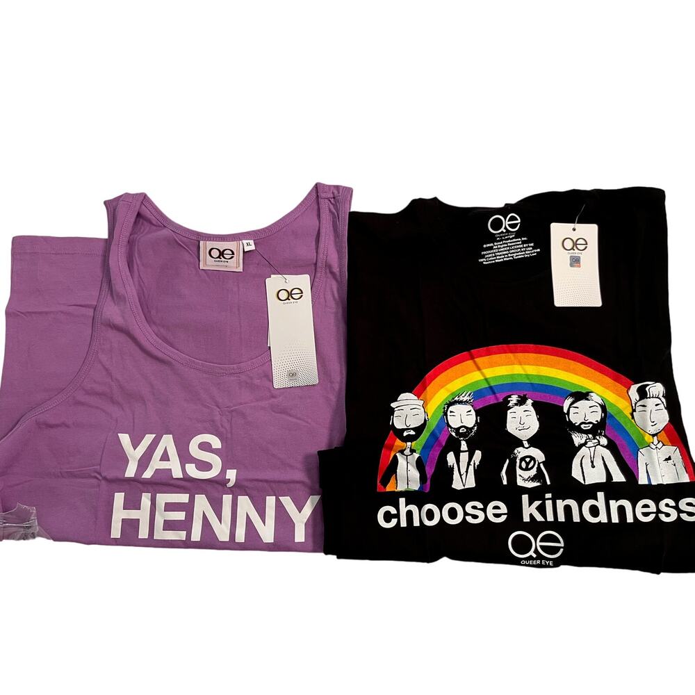 Queer Eye T-Shirts Pride, RAINBOW, 2 Total, Choose Kindness Adult Size XL NWT